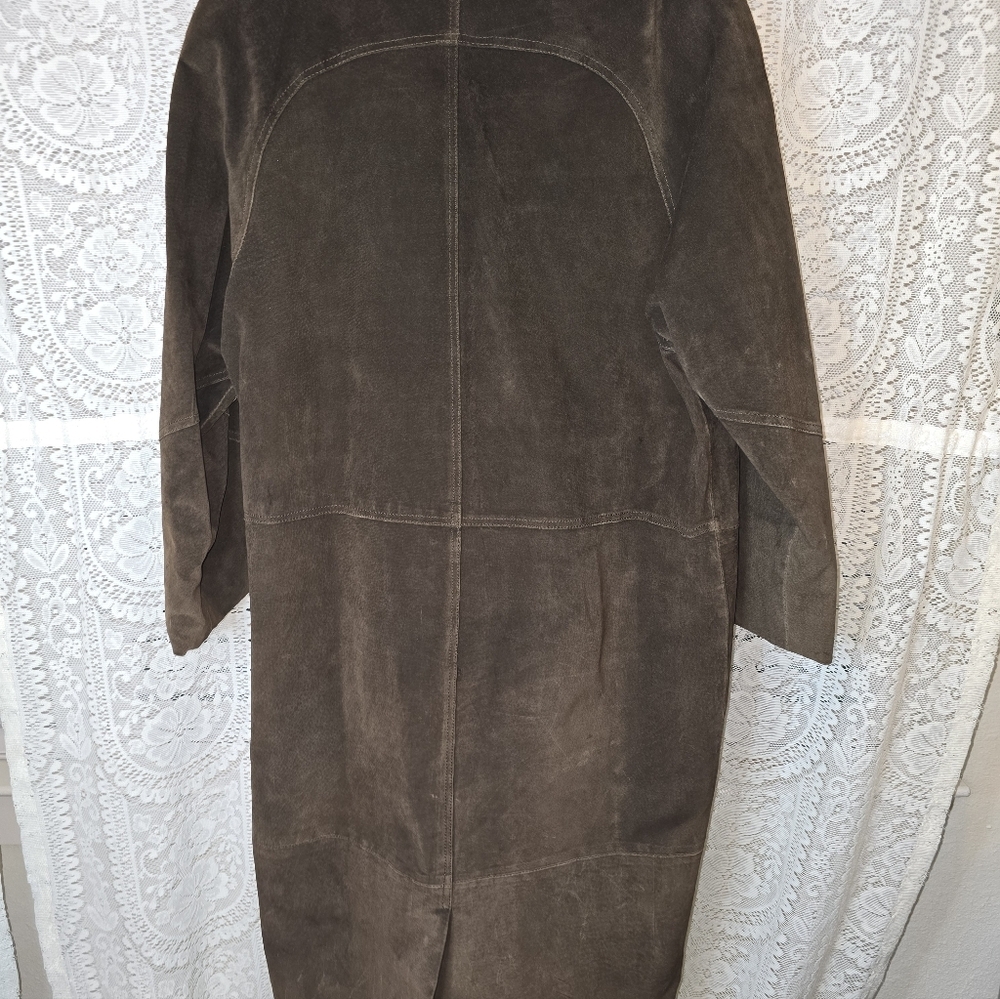 Savannah Brown Leather Trench Coat, Womens Large - Picture 6 of 6